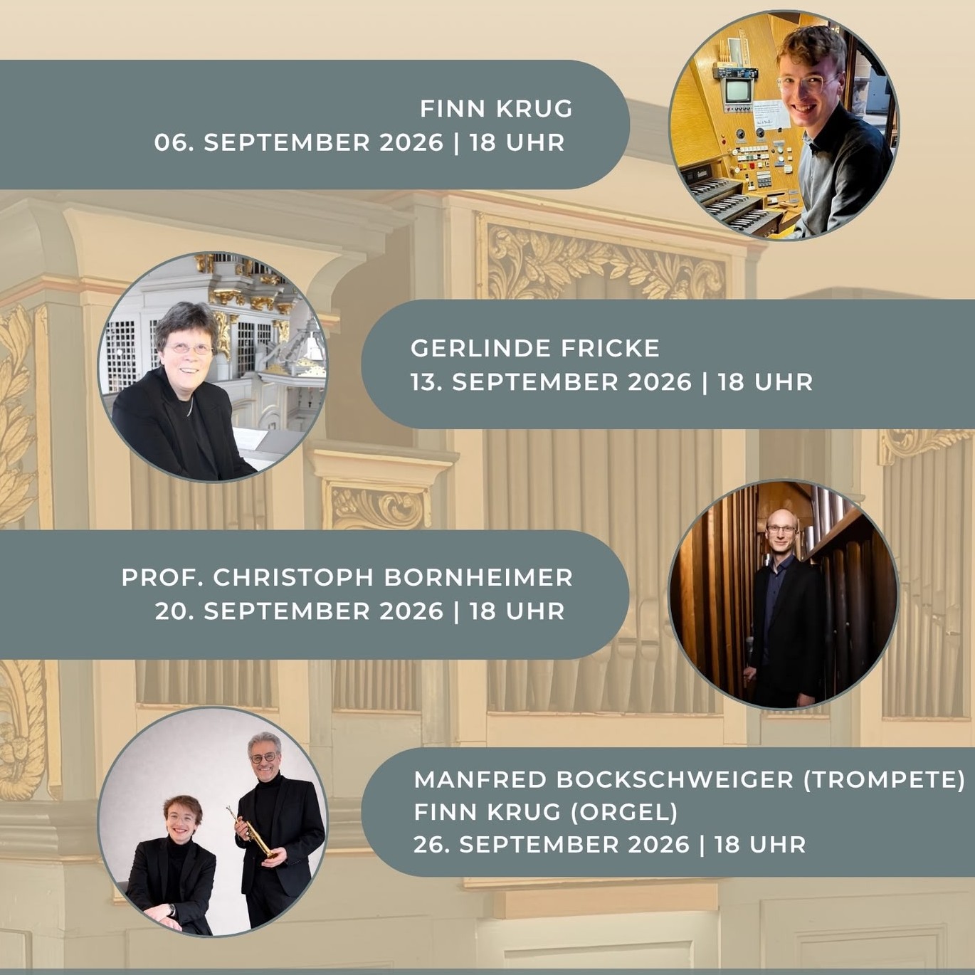 Plakat mit Einladung zur Konzertreihe an der Barockorgel Nieder-Modau