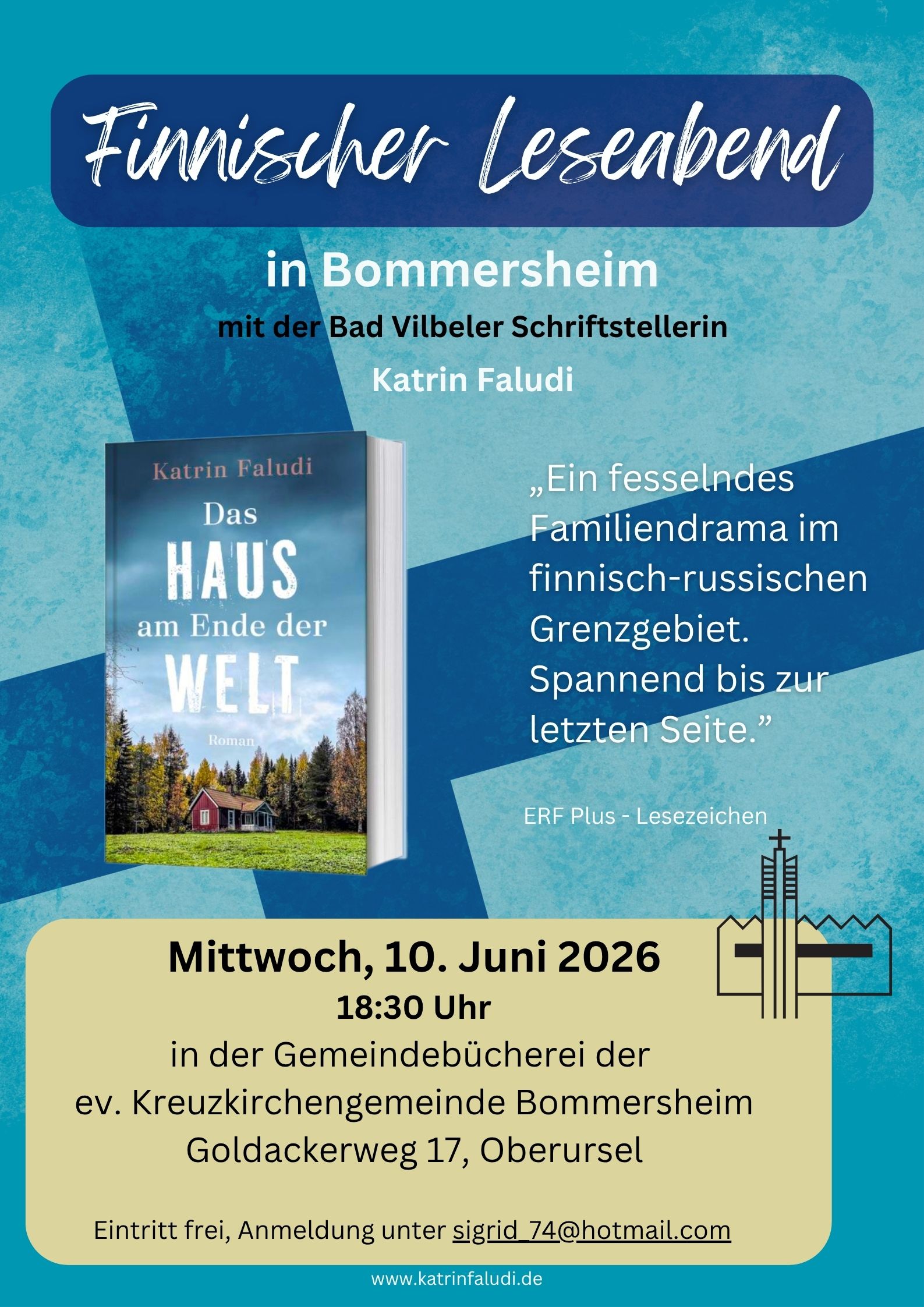 Plakat zur Lesung mit Titelseite des Buches und den Daten der Lesung