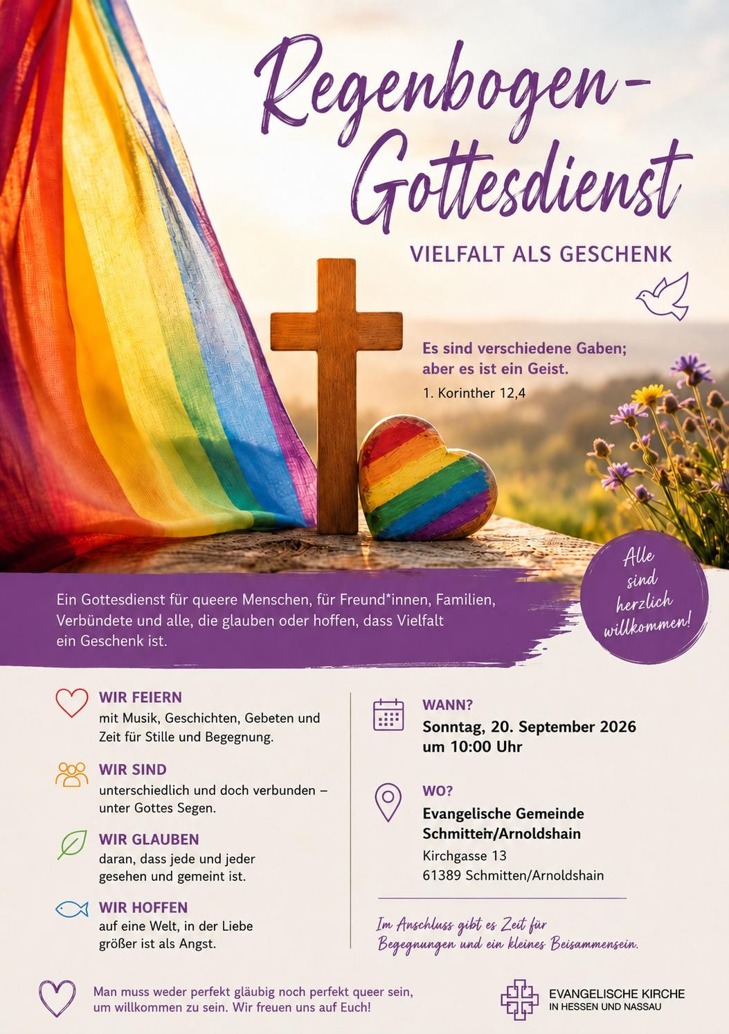 Plakat zur Ankündigung des Regenbogen-Gottesdienstes in Arnoldshain