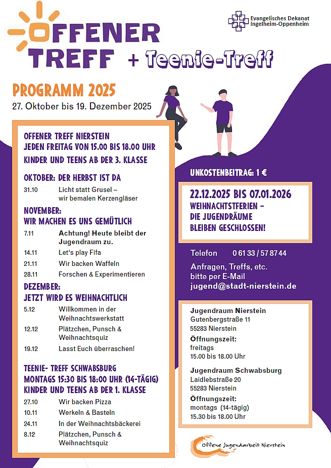 Jugendraum Nierstein und Schwabsburg Teenieprogramm Okt bis Dez