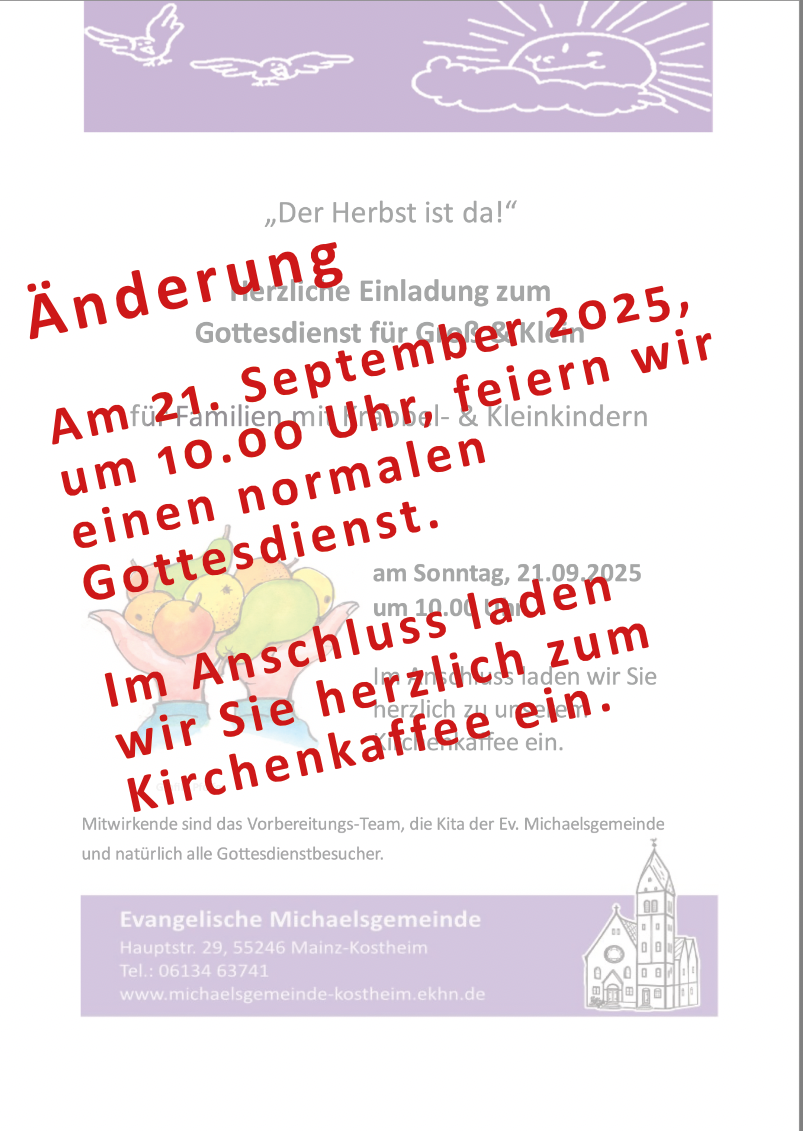 Änderung der Gottesdienstform: normaler Gottesdienst