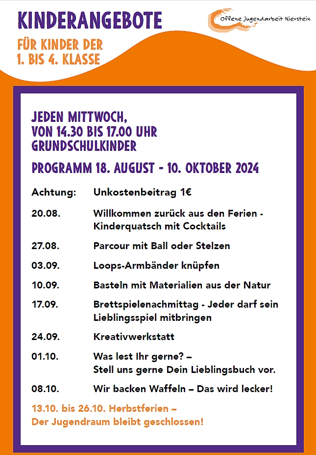 Neues Kinderprogramm der Offenen Jugendarbeit Nierstein