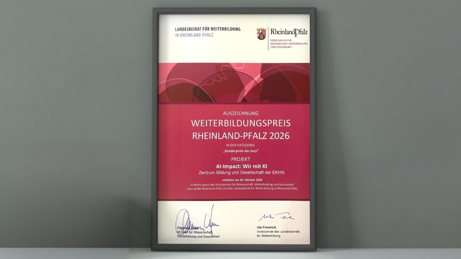 Urkunde zur Preisverleihung