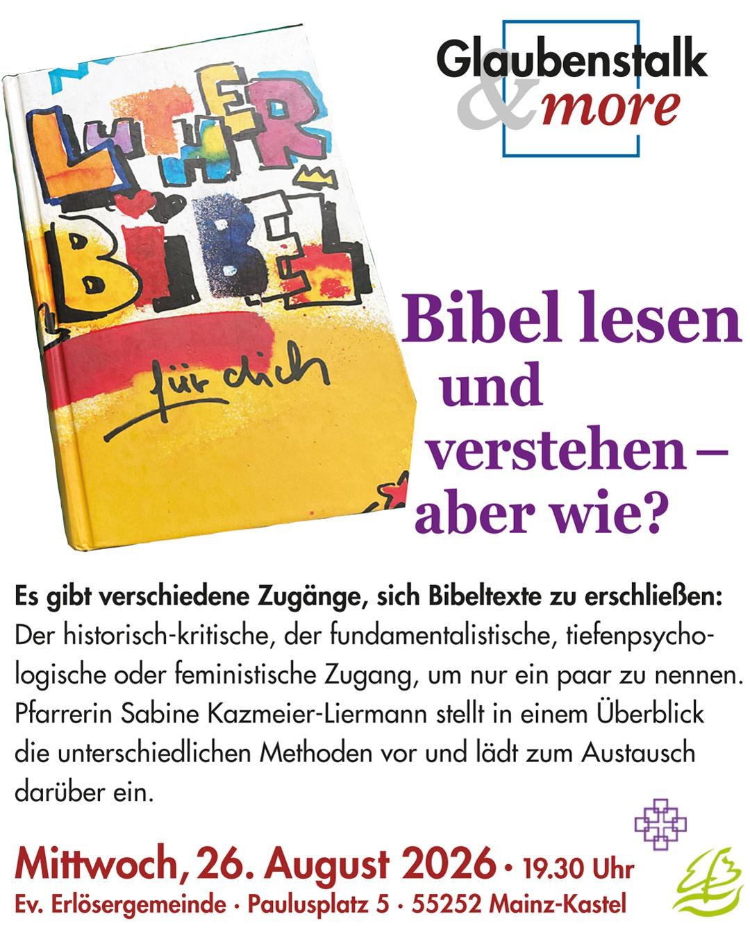 Einladungsplakat für die Veranstaltung "Bibel lesen und verstehen - aber wie?"
