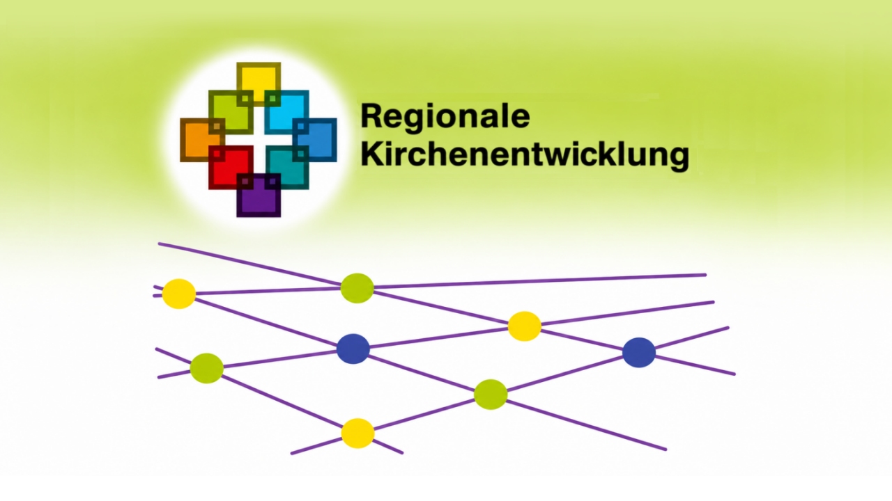 Logo mit farbigem Facettenkreuz, darunter Vernetzungslinien