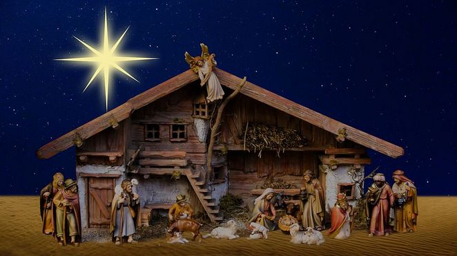 Das Bild zeigt eine Weihnachtskrippe.