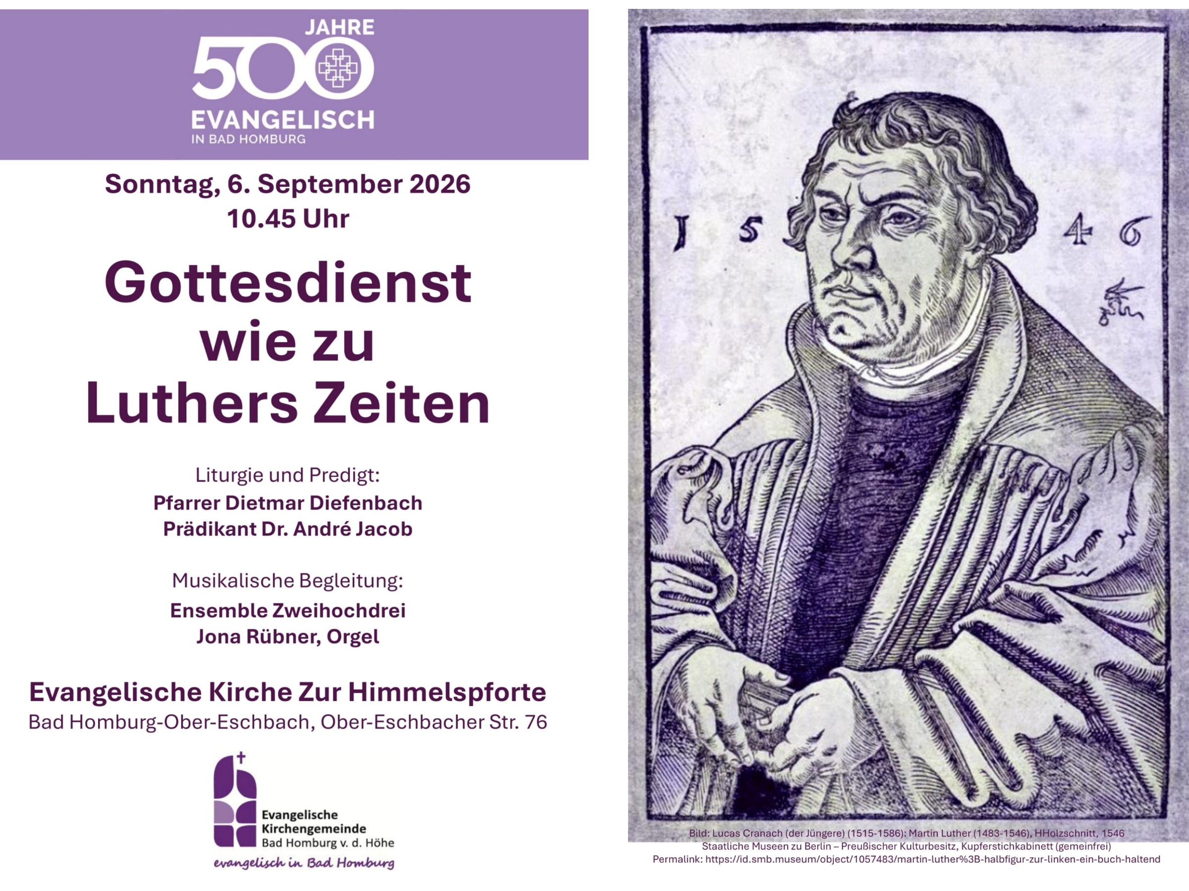 Plakat mit DAten zum Gottesdienst wie zu Luthers Zeiten
