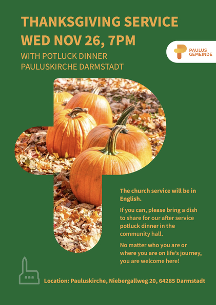 Zum 3. Mal: Englischer Thanksgiving-Gottesdienst in der Pauluskirche Darmstadt