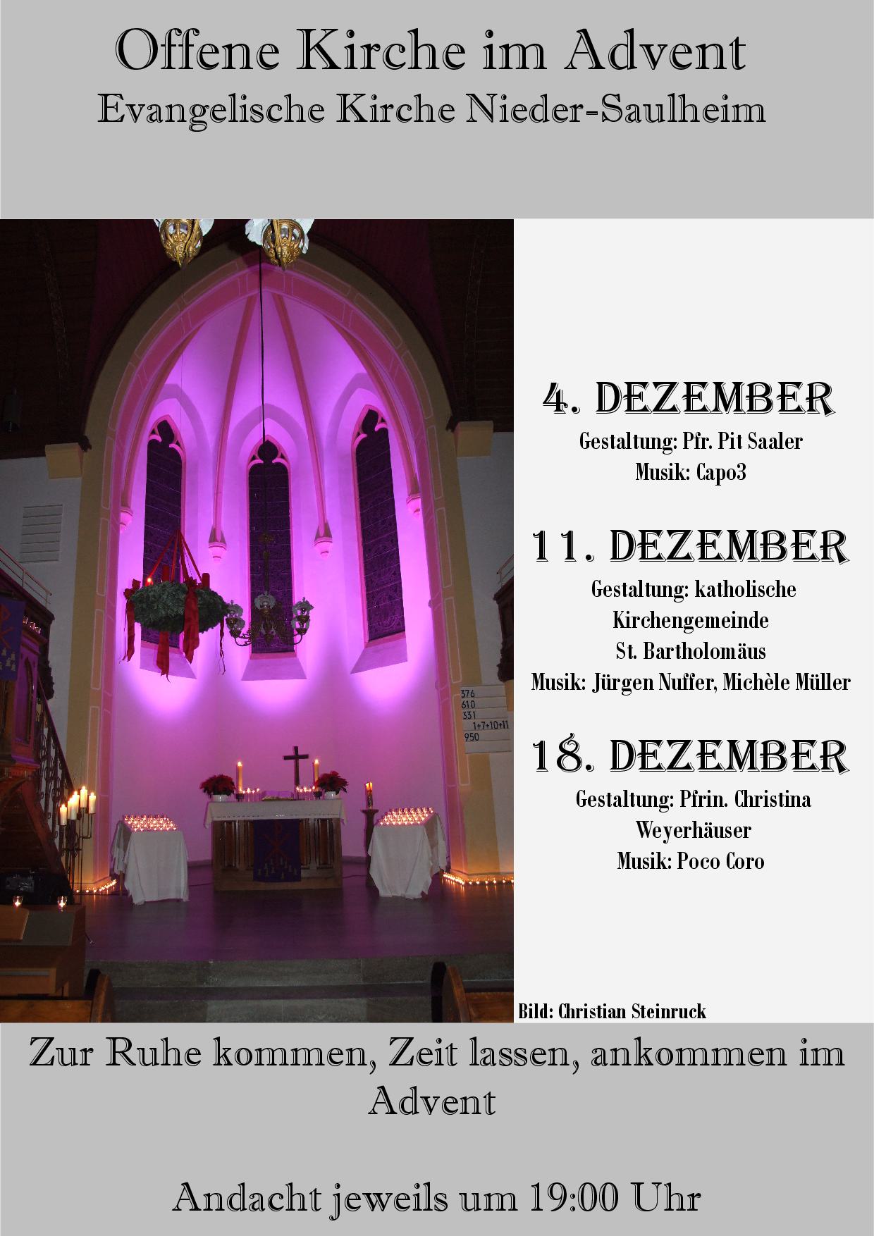 Plakat zur offene Kirche im Advent Nieder-Saulheim