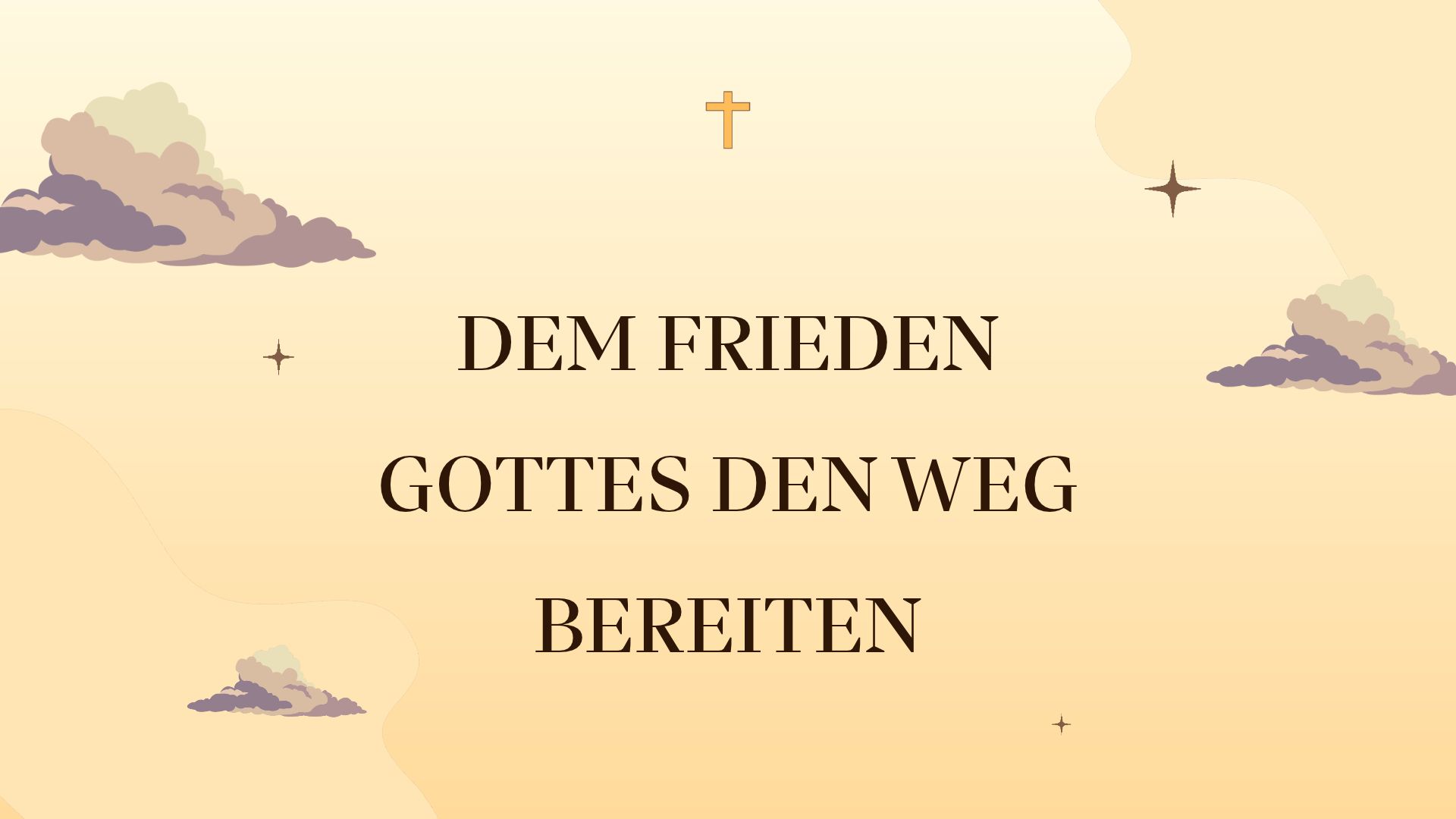 Auf dem Bild sind neben dem Text ein Kreuz und Wolken zu sehen.