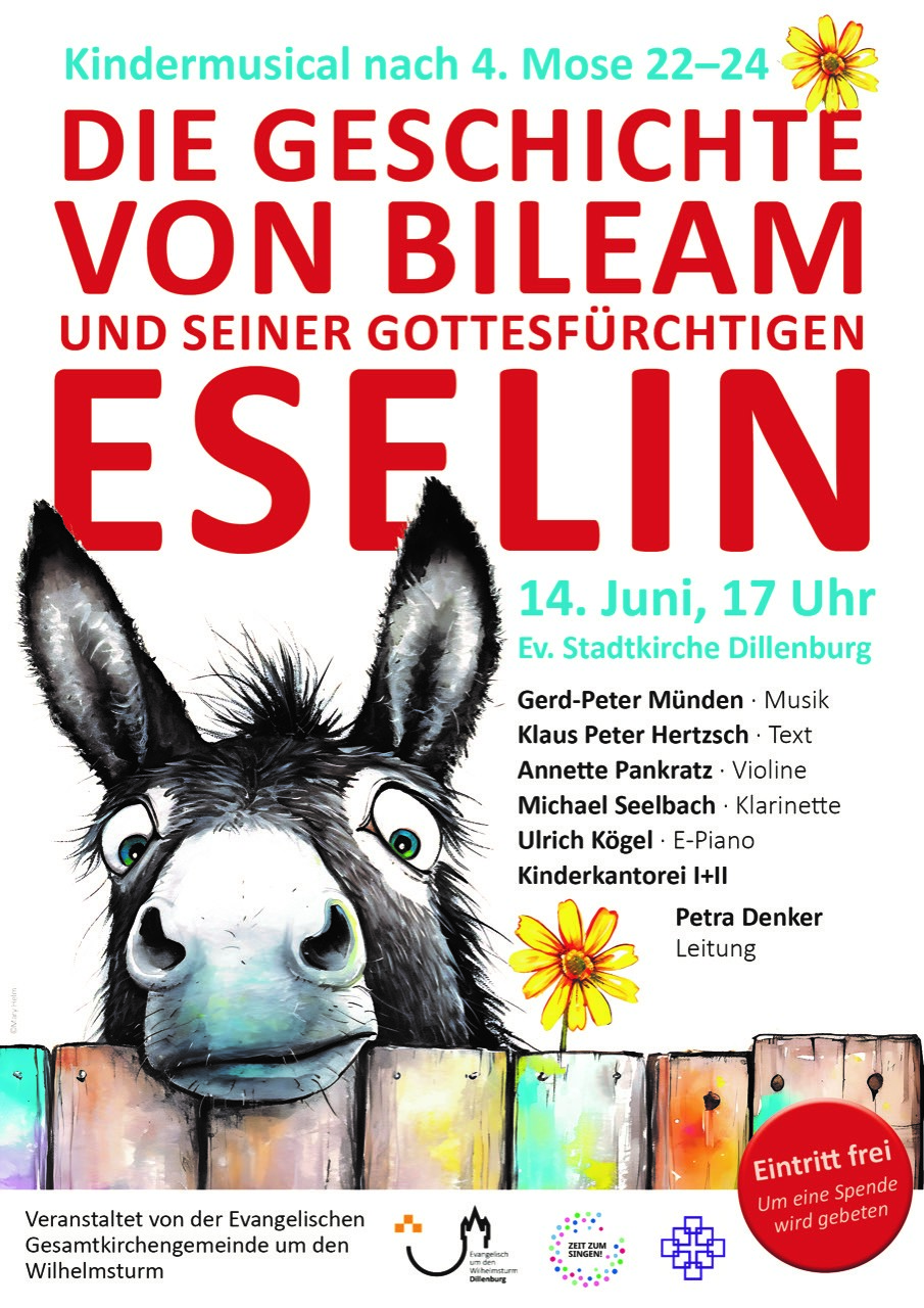 Plakat zum Musical mit großem Bild der Eselin des Bileam.