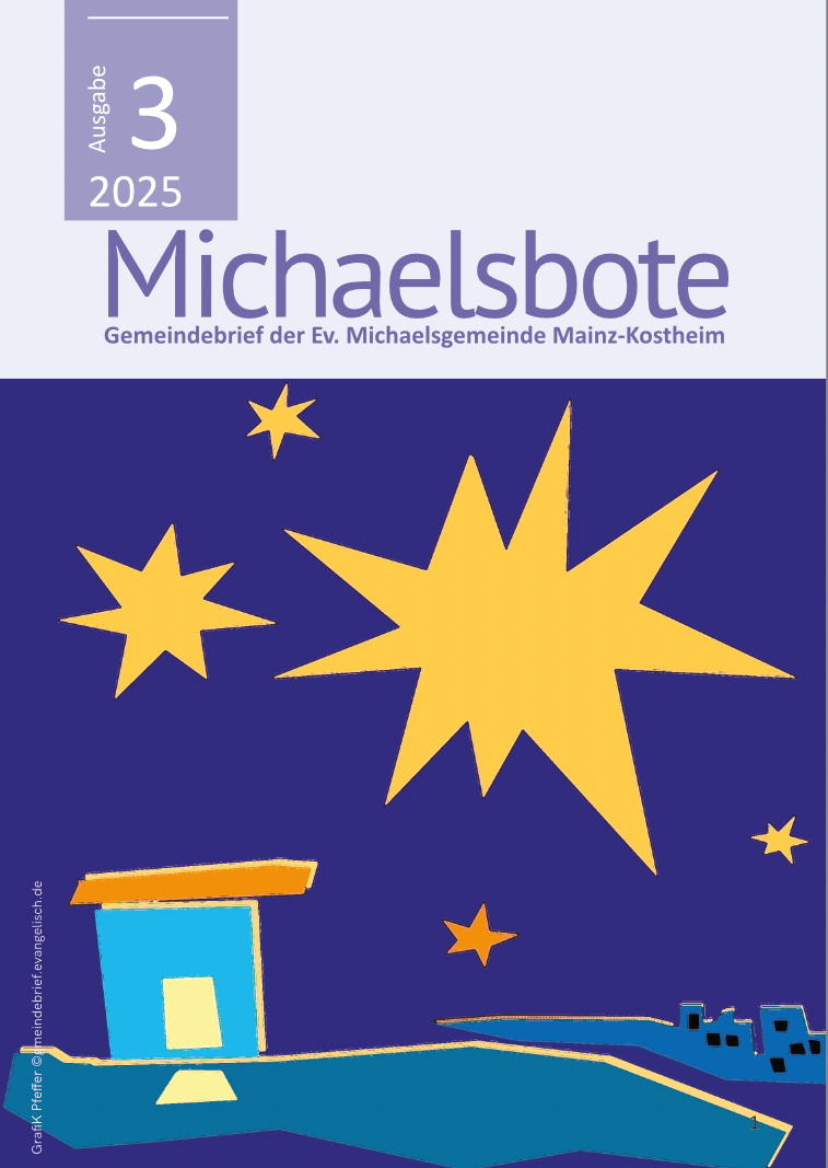 Deckblatt des Michaelsboten: weihnachtliches Grafikmotiv: Stall und Stern in Bethlehem