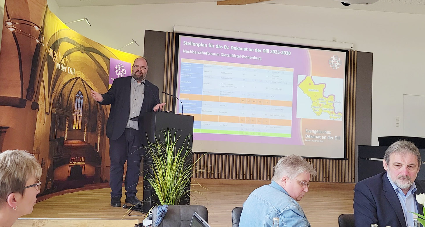 Vor der Synode erläutert Dekan Andree Best die Veränderungen beim Sollstellenplan