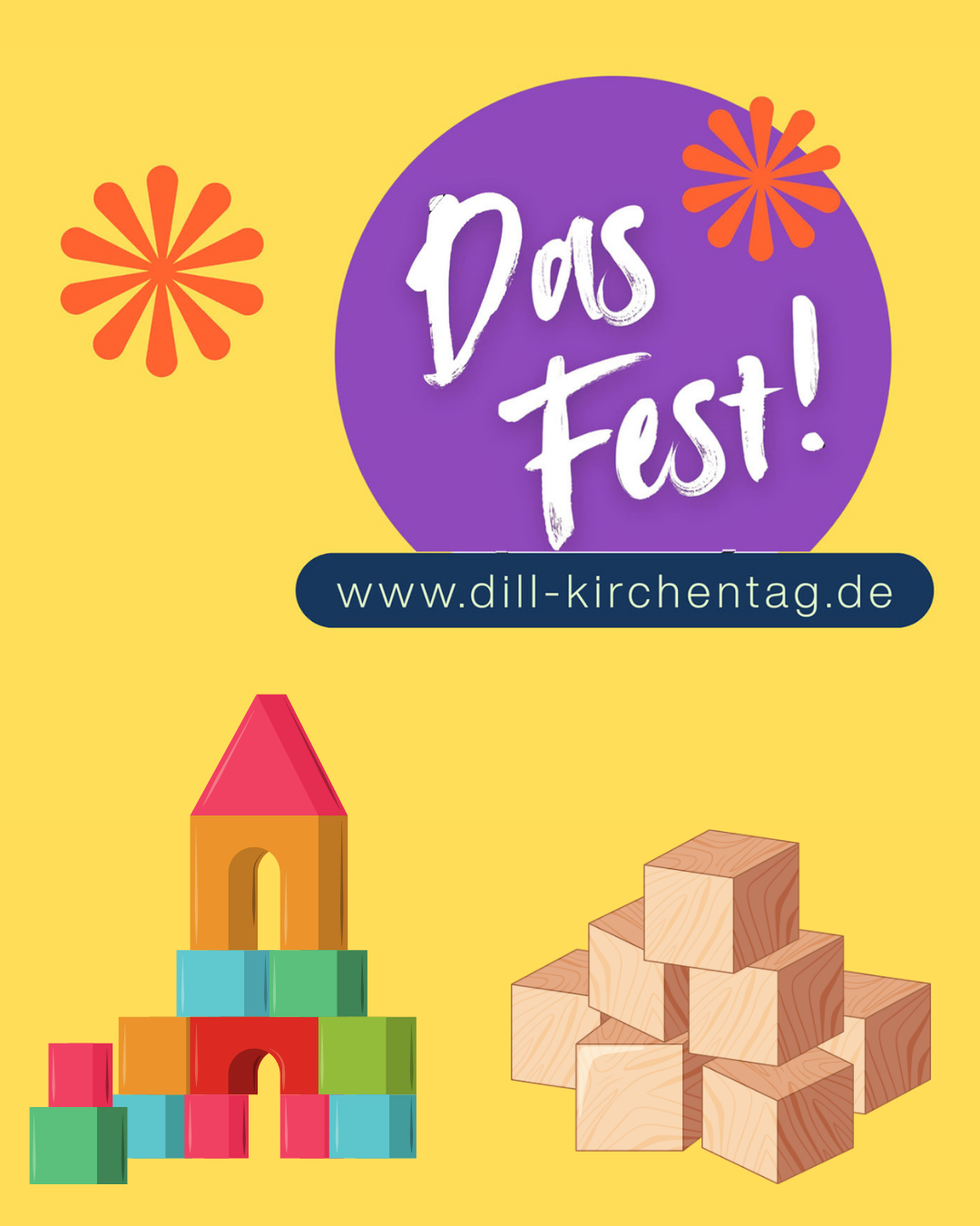 Dekanatskirchentag Bauklötze, ein Turm und das Logo des Dekanatskirchentages