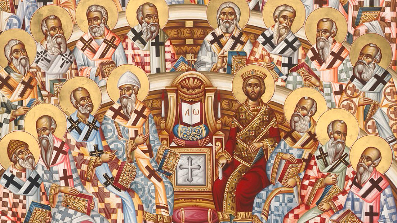 Ikone Versammelte Geistliche mit Heiligenschein