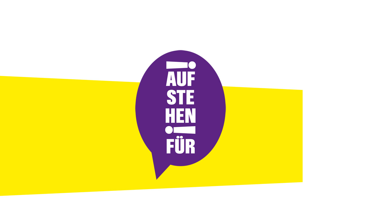 Logo "Aufstehen für" in einer violetten Sprechblase