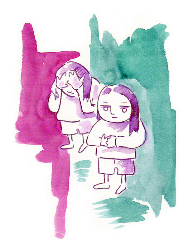 Aquarellzeichnung: zwei verzweifelte Kinder