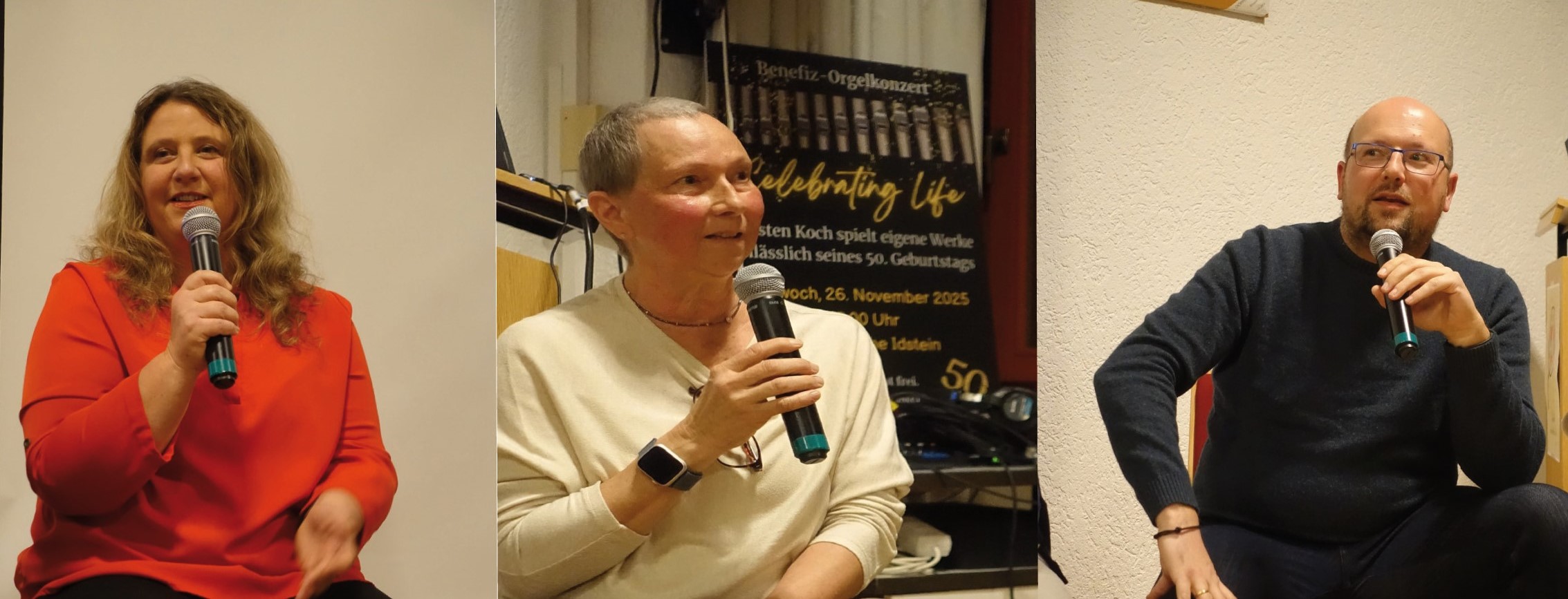 Tanja Gatzke, Jule Schneide rund Benjamin Schiwietz sitzen auf Stühlen mit einem Mikrofon in der Hand