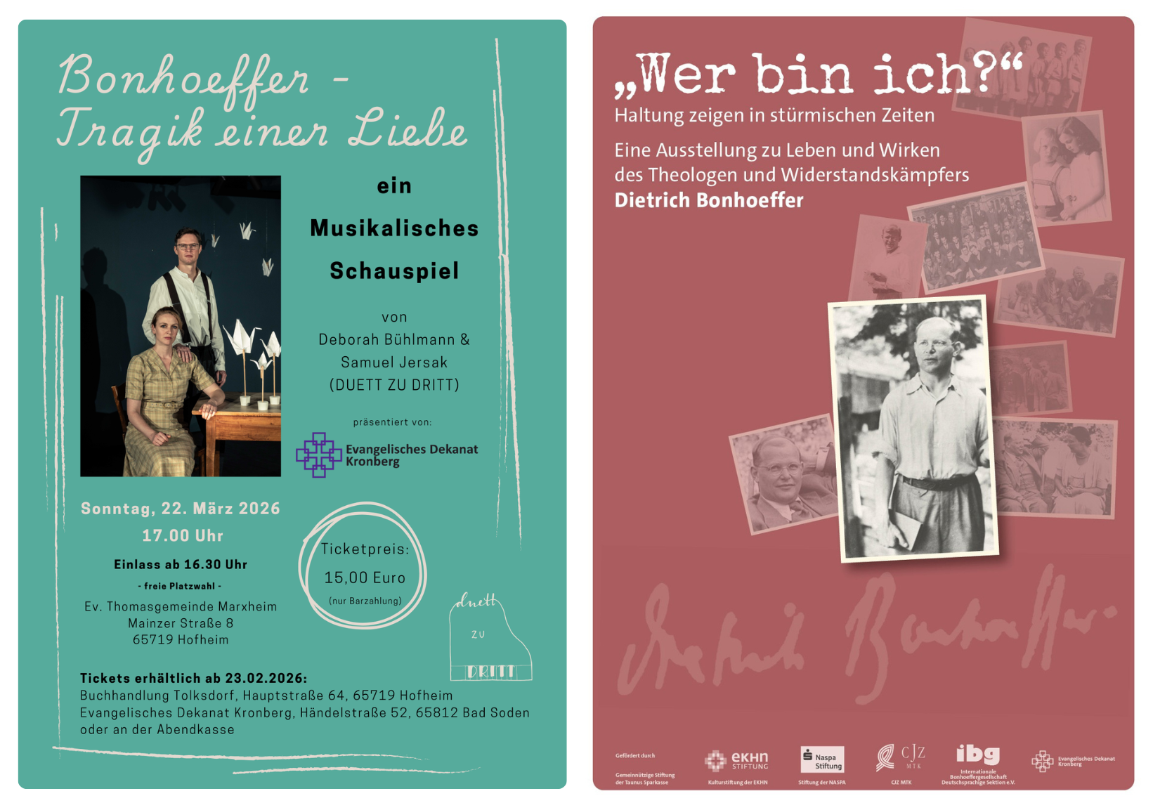 Collage der PLakate des Bonhoeffer Theaterstücks und der Bonhoeffer Ausstellung in Hofheim