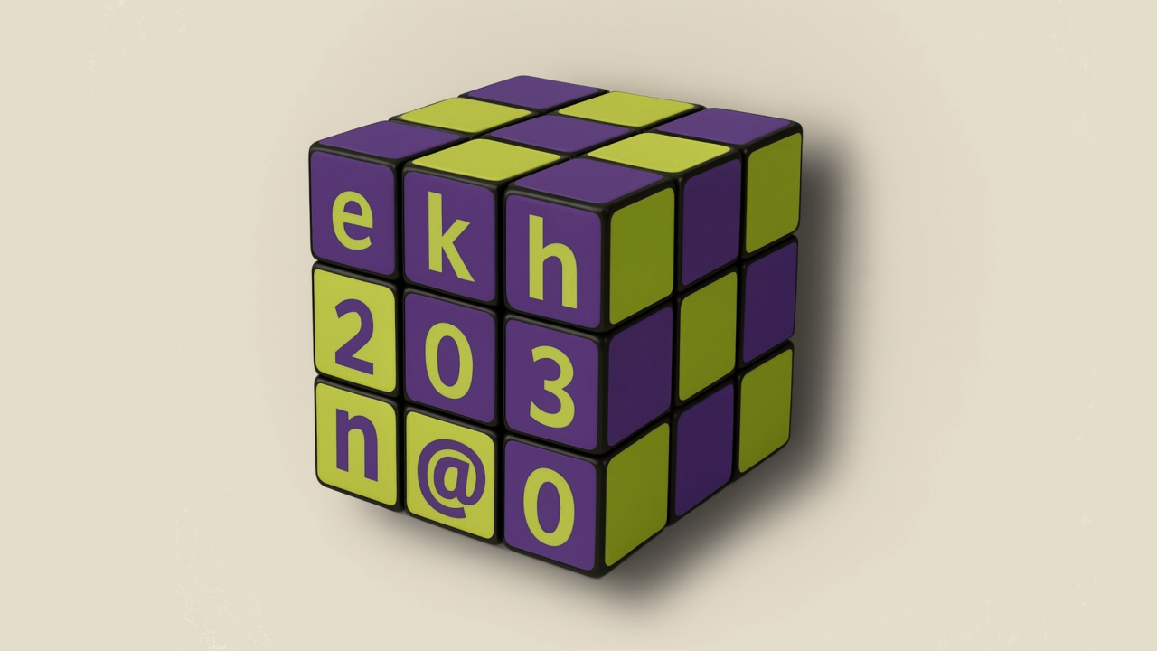 ekhn 2030 Zauberwürfel Kontakt Zauberwürfel in den Farben Lila und Grün mit den Buchstaben e k h n 2 0 3 0 und einen @