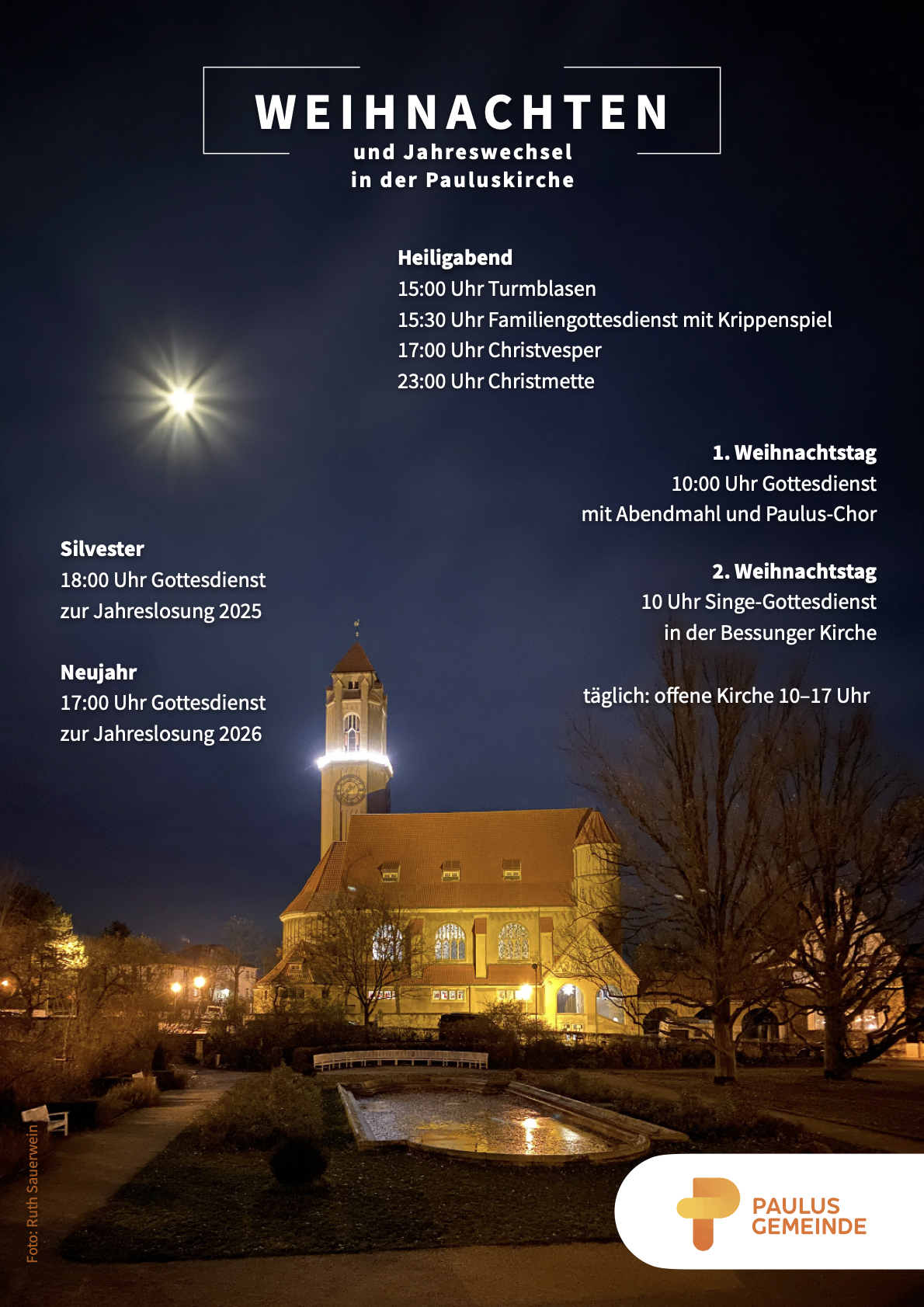 Rund um Weihnachten und Silvester 2025 in der Pauluskirche