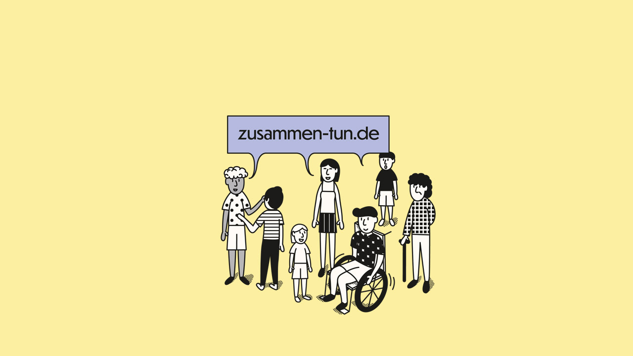 Menschengruppe mit Sprechblase zusammen-tun.de