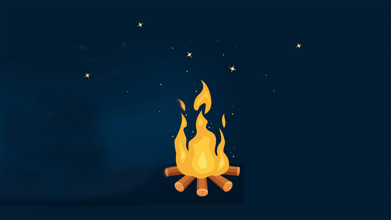 Grafik eines Feuers vor dunkelblauem Hintergrund