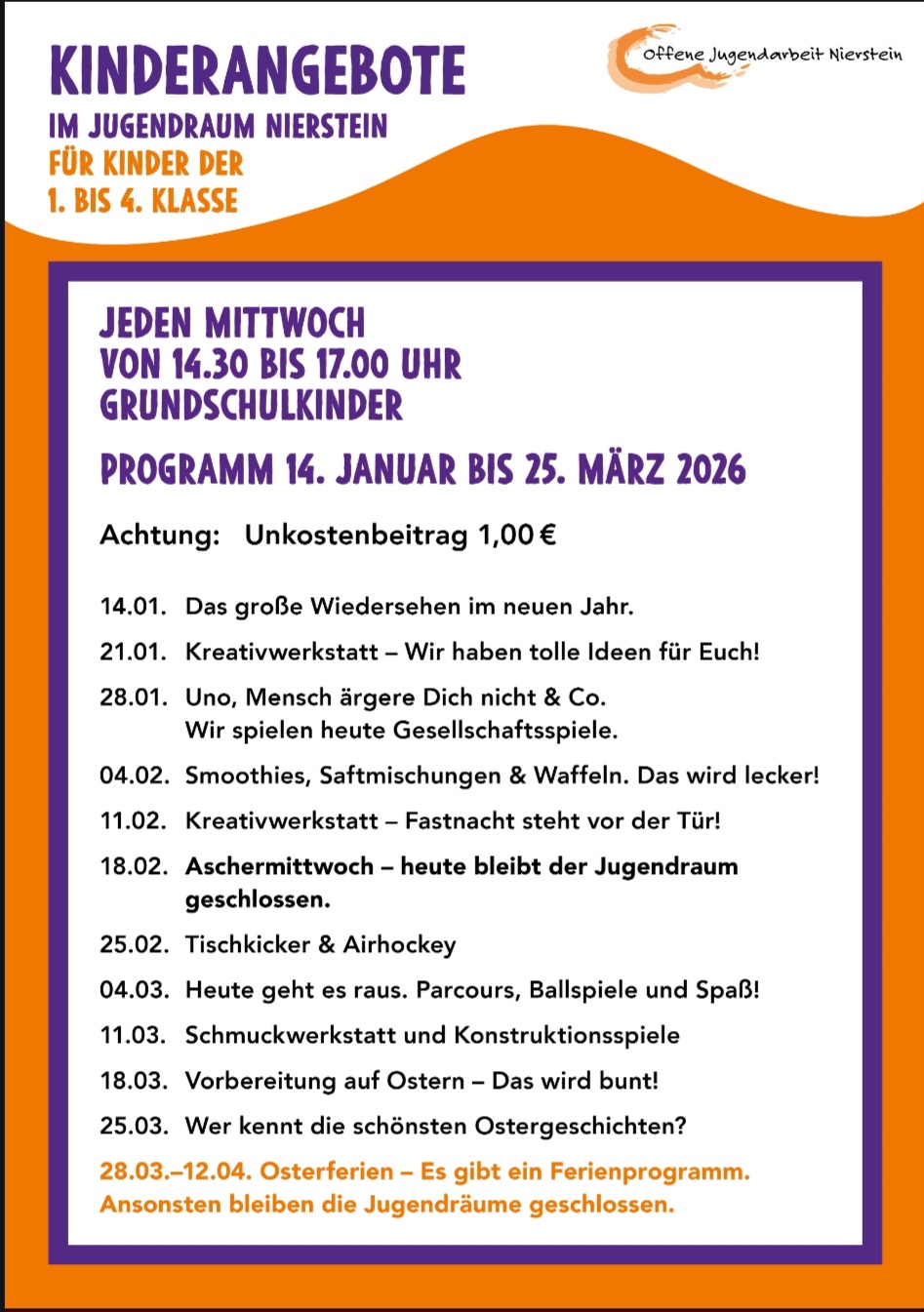 Kinderprogramm Frühjahr Jugendraum Nierstein