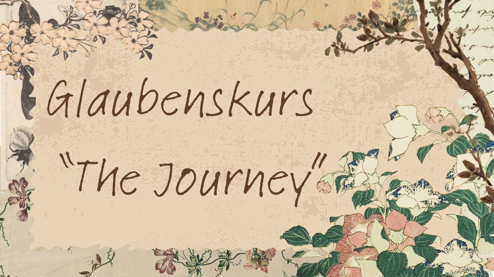 Das Bild zeigt Blumen mit dem Text zum Glaubenskurs.