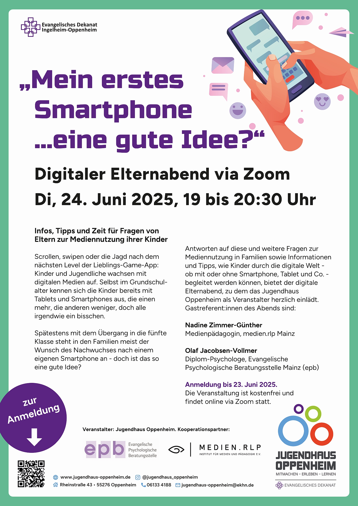 Plakat digitaler Elternabend Jugendhaus Oppenheim